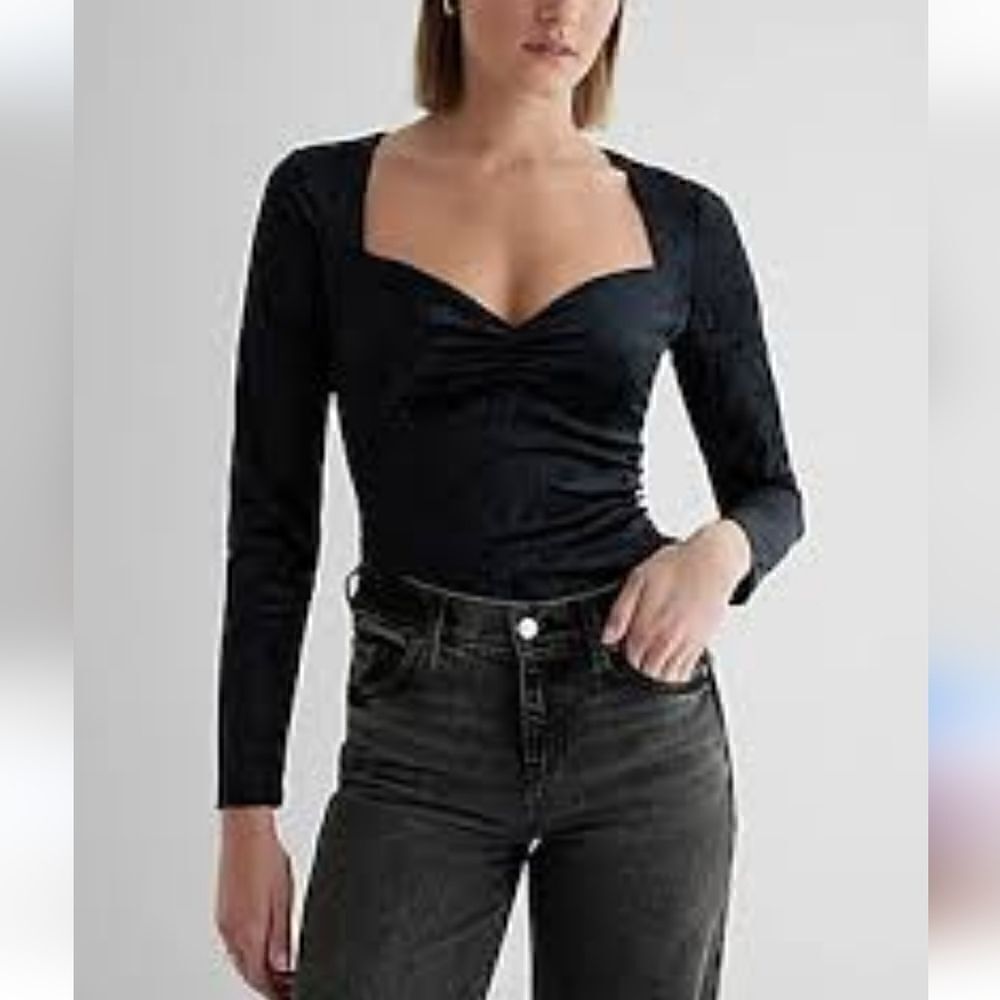 NWT Express Body Contour Collection Black Velvet Long Sleeve Top Size Xs